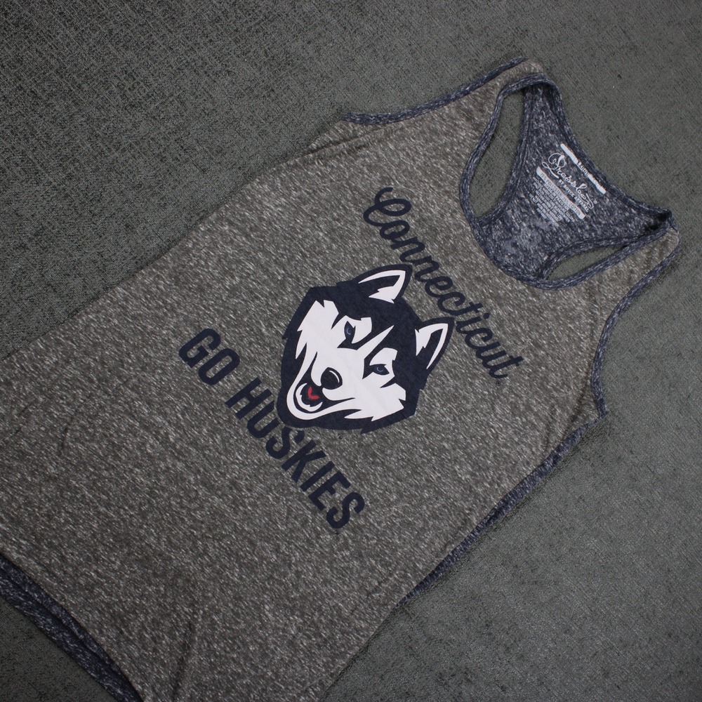 Pressbox UConn Huskies Tank Top Women's Large Gray Space Racerback Connecticut